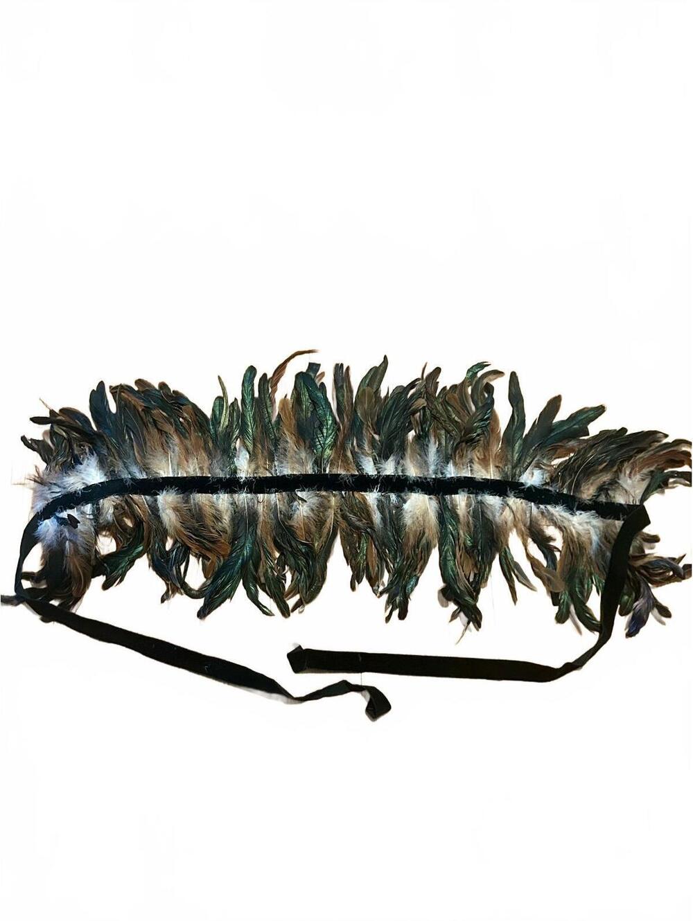 Feather Trim Belt with Black Velvet Ribbon